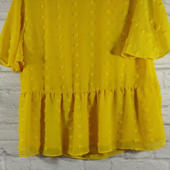 Cato Women's Yellow Swiss Dot O Ring V Neck Flutter Sleeve Flowy Blouse Top M - Picture 14 of 14